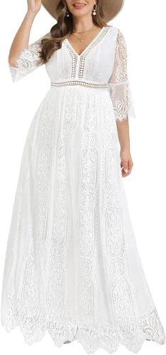 Vestido de novia de talla grande estilo bohemio - Vestidos largos de encaje formales para despedida de soltera tipo boho
