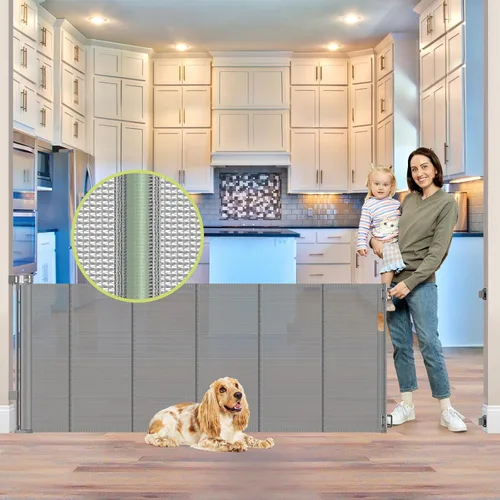 Miniatura 21 de Puertas de bebé retráctiles reforzadas de 55" de ancho para puertas para prevenir que se arrastre, puerta retráctil para exteriores, puertas