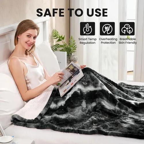 Miniatura 2 de Manta eléctrica térmica de 50"x60", manta eléctrica de lujo de pelo sintético de conejo negro, manta eléctrica de calentamiento rápido, suave