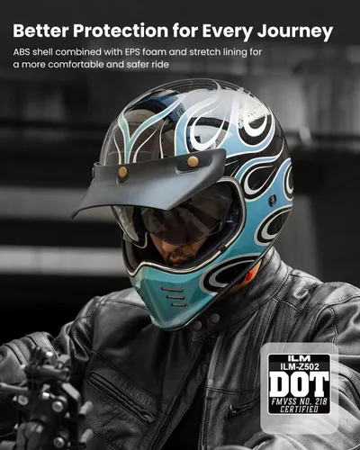 Miniatura 2 de ILM Cascos de motocicleta de cara completa vintage para adultos y hombres, compatible con ciclomotor, cuatrimoto, crucero, scooter, DOT ECE