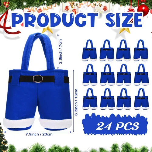 Miniatura 3 de Aliceset 24 Bolsas de Dulces de Navidad con Asa, Bolsas de Regalo con Diseño de Pantalones de Santa, Canasta de Golosinas Navideñas, Portavinos