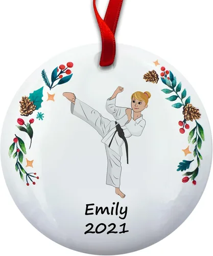 Miniatura 6 de Adorno personalizado de árbol de Navidad de chica morena de karate, adorno de judo