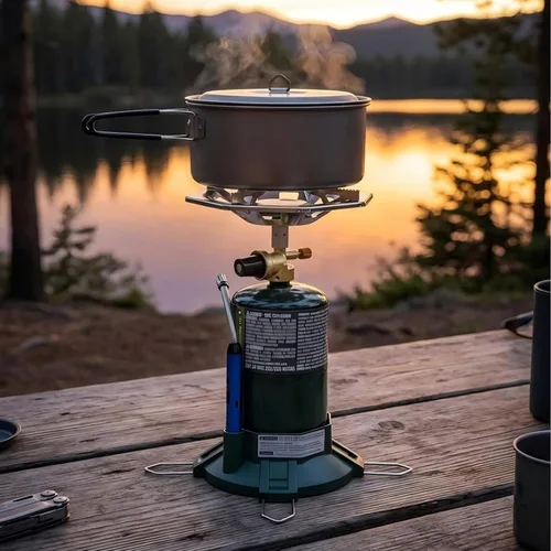 Miniatura 7 de Estufa de propano para acampar con quemador de propano, estufa de propano con parte superior de botella de un solo quemador, llama ajustable