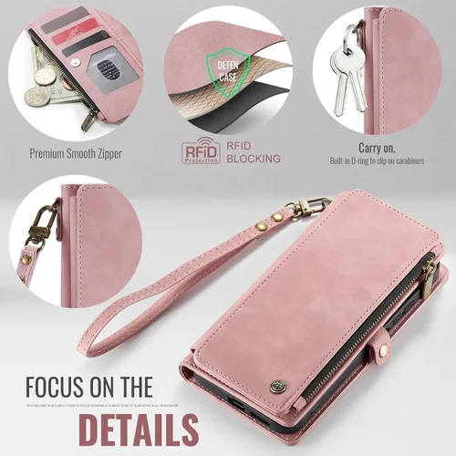 Miniatura 4 de Defencase Funda compatible con Galaxy A13 5G con tarjetero de bloqueo RFID para mujeres y hombres, correa magnética de piel sintética con cierre