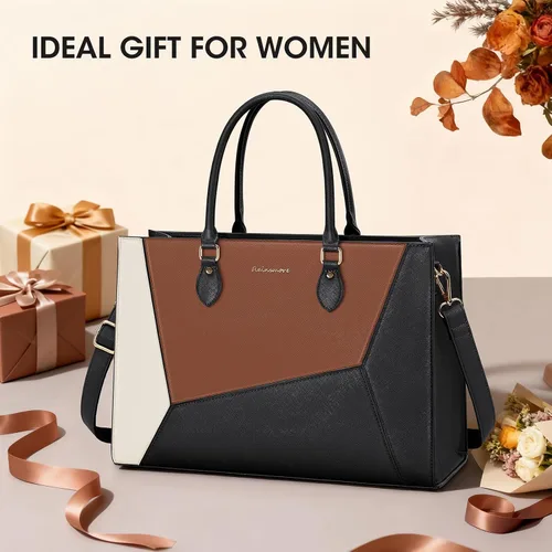 Miniatura 8 de RAINSMORE Bolsa de mano para laptop para mujer, 15.6 pulgadas, bolsas de trabajo grandes para mujeres, impermeables, para negocios, oficina