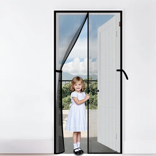 Puerta mosquitera magnética gris, se adapta a puertas de 30'' x 80'', poliéster a prueba de arañazos, mantiene fuera a las criaturas molestas, malla