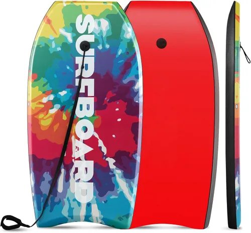Miniatura 13 de GYMAX Tablas de Bodyboard para Playa, Tabla de Bodyboard de 33"/37"/41" con Núcleo de Espuma EPS, Cola en Media Luna, Doble Canal y Correa