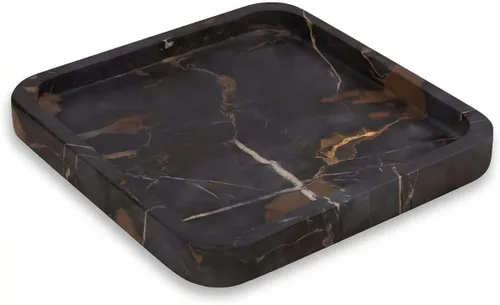 Miniatura 9 de Bey-Berk Robbie - Bandeja de valet de mármol (negro), organizador cuadrado de piedra de 9 x 9 pulgadas para llaves, cartera y joyas, organizador