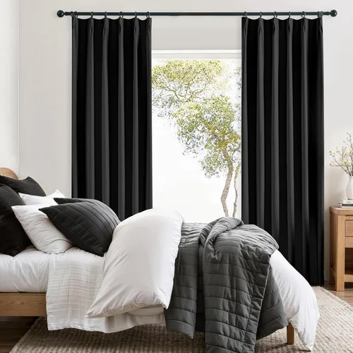 Miniatura 7 de Jubilantex Cortinas opacas plisadas negras de 63 pulgadas, cortinas de lino sintético para dormitorio, sala de estar, casa rural, juego de cortinas
