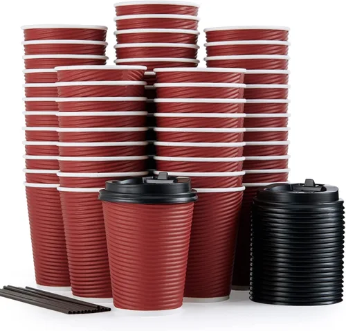 Miniatura 8 de LITOPAK Paquete de 80 vasos de papel desechables de 16 onzas con aislamiento de pared ondulada, tazas de café de papel caliente aisladas de tres