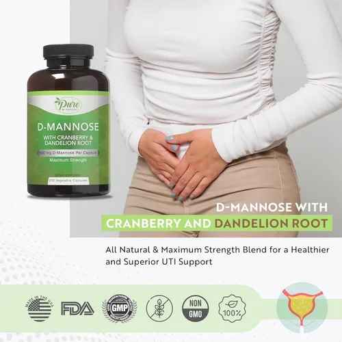 Miniatura 5 de Pure By Nature Cápsulas veganas de D-manosa de 600 mg con extracto de arándano y diente de león, apoyo para la salud del tracto urinario, impureza