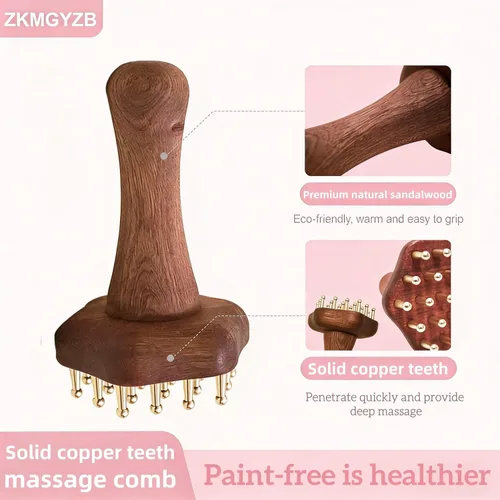 Miniatura 3 de Peine de masaje de cabeza de cobre de 24 dientes para cuerpo y cuero cabelludo, cepillo masajeador de punto meridiano para cuerpo y cuero cabelludo