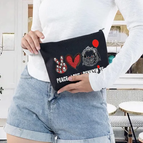 Miniatura 5 de Bolsa de maquillaje cosmética de payasos para fanáticos de la película, regalo de paz, amor, película, maquillaje, cremallera, bolsa de regalo