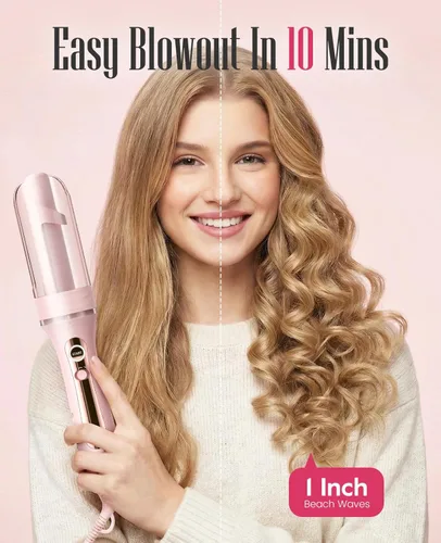 Miniatura 2 de Zavarea Rizador giratorio automático para cabello largo, varita rizadora de 1 pulgada para ondas de playa y rizos sueltos, rizador de pelo fácil Rosa