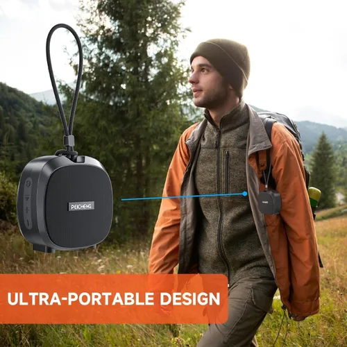 Miniatura 5 de PEICHENG Altavoz, pequeño altavoz portátil Bluetooth inalámbrico IPX5 impermeable para ducha, sonido estéreo fuerte, graves profundos, par TWS, Rosa