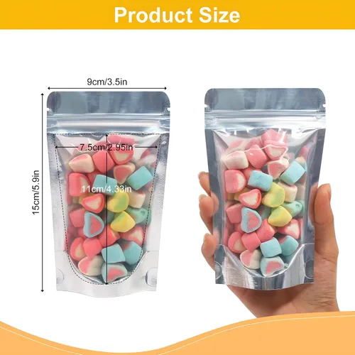 Miniatura 2 de SumDirect, bolsas de aluminio con cierre, reutilizables, 50 unidades, bolsa vertical para alimentos con ranura para almacenar alimentos