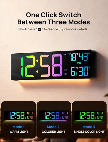Miniatura 4 de Reloj de Pared Digital Grande de 18.5" con Control Remoto, Relojes Digitales con Pantalla LED Grande con Luz Nocturna, Alarma, Cuenta Regresiva