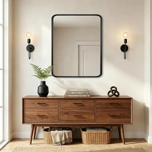Miniatura 3 de ANDY STAR Espejo de baño negro de 24 x 30 pulgadas, espejos de tocador de baño negros para pared, espejo rectangular redondeado para fregadero