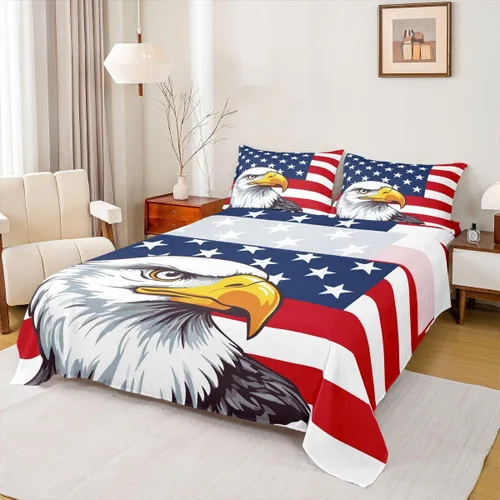 Miniatura 13 de Erosebridal Juego de sábanas de la bandera estadounidense tamaño individual, juego de sábanas de hockey para niños y adolescentes, juego deportivo