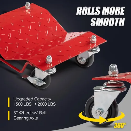 Miniatura 3 de TUFFIOM Juego de 4 carros para automóvil, 8000 libras de capacidad, carrito de vehículos resistentes, patines de neumáticos de acero con frenos