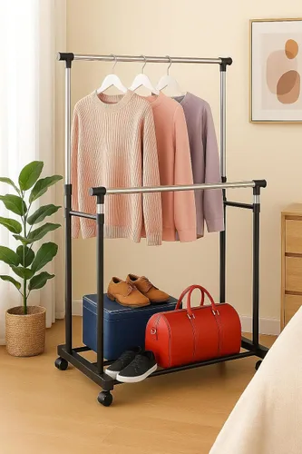 Miniatura 4 de Perchero resistente con ruedas resistentes, capacidad de carga de 450 libras, estante antideslizante de metal ajustable para colgar ropa