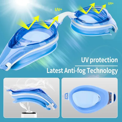 Miniatura 6 de WAVE Gafas de natación miope, gafas de natación miopes para adultos y jóvenes, marco de silicona cómodo con protección UV antivaho Azul Aqua