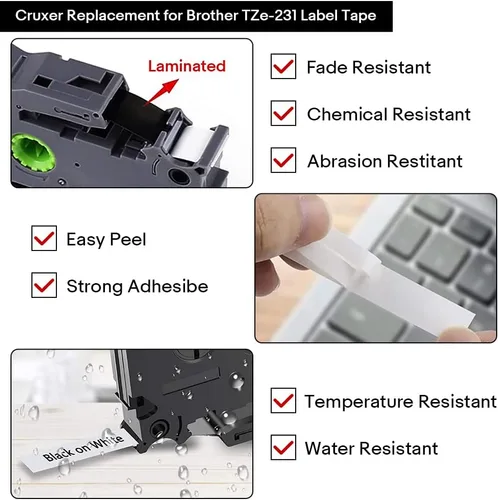 Miniatura 4 de Cinta de etiquetas compatible con Brother - Paquete de 2 piezas P Touch de repuesto para Brother TZe-211 TZe211 TZ211 AZE laminada, negro sobre