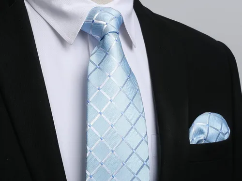 Miniatura 42 de HISDERN Conjunto de corbata a cuadros a cuadros pañuelo tejido clásico formal para hombre corbata y bolsillo cuadrado