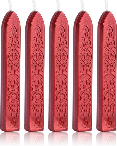 Yoption 5 piezas barras de cera para sellar - Tótem vintage de fuego manuscrito intermitente barras de cera para sellar color rojo vino con mechas
