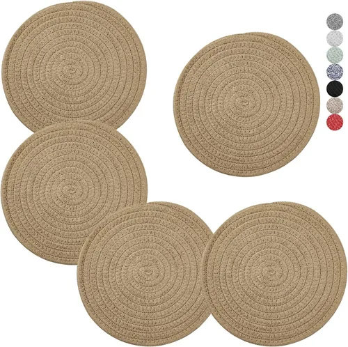Salvamanteles para platos calientes, ollas y sartenes, almohadillas calientes de 8 pulgadas, 5 piezas, soportes para ollas para cocina, tapete Caqui