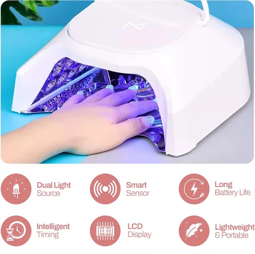 Miniatura 8 de M - Lámpara de uñas profesional híbrida GlowPro de 86W inalámbrica recargable LED UV, secador de uñas inalámbrico para uñas de gel, manicura, Blanco