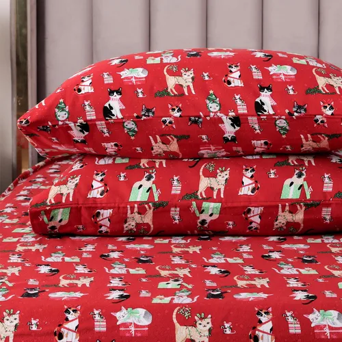 Miniatura 16 de Elegant Comfort Juego de sábanas de franela ultrasuave de 4 piezas 100% de algodón turco - Sábanas de franela navideñas de Navidad, de calidad