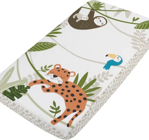 NoJo Jungle Gym - Sábana bajera ajustable para cuna, color verde, marrón y gris, 100% algodón, para habitación de bebé, gris, verde, blanco, marrón