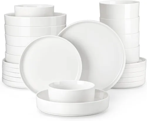 Miniatura 9 de MALACASA Juego de vajilla de porcelana de 12 piezas, moderno juego de platos blancos para 4, juegos de platos y cuencos de primera calidad