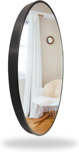 Miniatura 2 de Espejo de tocador redondo con marco de metal negro (30 pulgadas), moderno montaje en pared para decoración del hogar, vidrio para baño para sobre