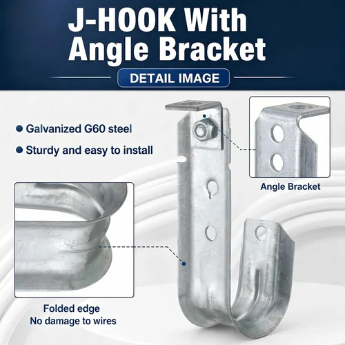 Miniatura 2 de Zonon 1 Pcs J Hooks Ceiling Mount Metal J Hooks Support Heavy Duty G60 Galvanized Steel Cable Management for Hanging Attaching to Vertical Surfaces