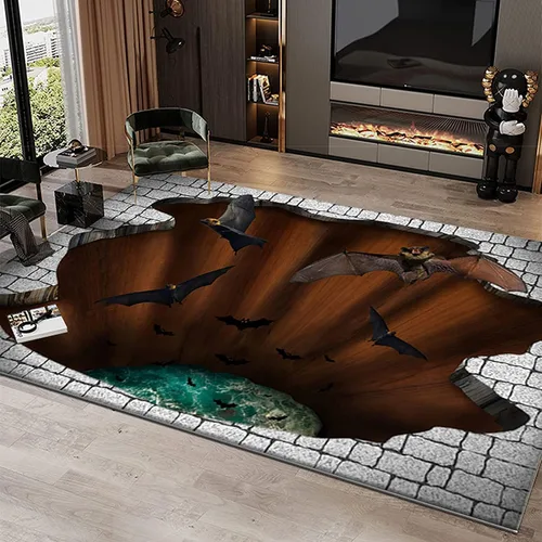 Miniatura 10 de Alfombra de ilusión óptica 3D azul y verde, patrón geométrico de remolino, para dormitorio, sala de estar, decoración de interiores, 63 x 47