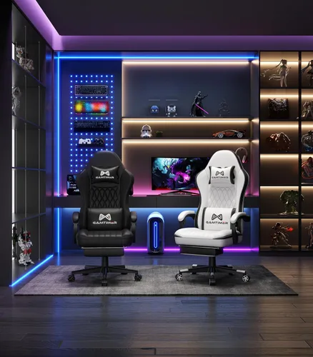 Miniatura 2 de Gamtimer Silla de juegos con reposapiés, silla ergonómica para computadora, material transpirable de poliuretano con reposacabezas y soporte lumbar