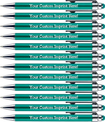 Bolígrafos personalizados con punta stylus -Vibraciones Brillantes- acción de clic - personalizados - escritura negra - bolígrafos con nombre Verde