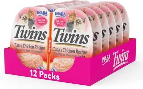 INABA Gemelos para gatos, guarniciones/copas, 1.23 onzas por porción, 12 porciones, receta de atún y pollo
