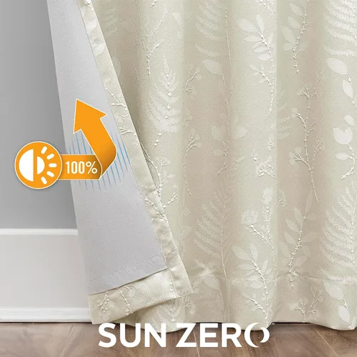 Miniatura 5 de Sun Zero Ambridge - Juego de 2 paneles de cortinas con pestañas traseras de aspecto plisado con diseño de hojas botánicas bordadas, 100 % opacas, 50
