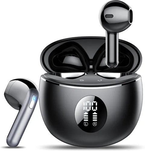 Auriculares inalámbricos, auriculares Bluetooth 5.4, pantalla LED de 50 horas de reproducción, auriculares de graves profundos con 4 micrófonos ENC