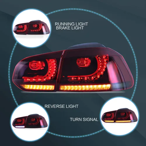 Miniatura 2 de VLAND Luces traseras para Golf 6ª generación 2010-2014, con señal de giro secuencial, rojo ahumado Rojo y ahumado