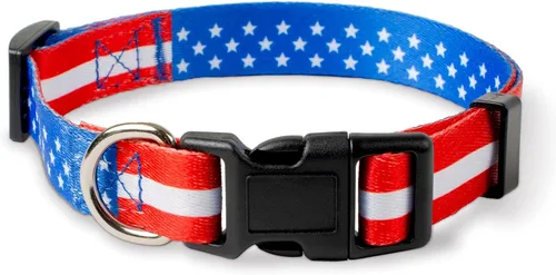 Native Pup Collar de perro con bandera estadounidense, rojo, blanco y azul, collares patrióticos para el 4 de julio, Estados Unidos, para perros de