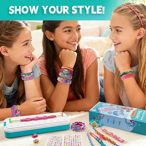 Miniatura 7 de DDAI Kit de pulsera brillante para niñas de 7 a 12 años, juego de manualidades brillantes de amistad con gemas, hilos y calcomanías, regalo de Menta