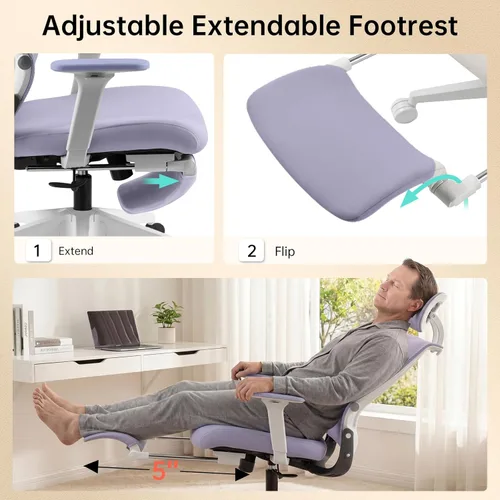 Miniatura 5 de Silla de oficina plegable con reposapiés, silla de oficina ergonómica con soporte lumbar ajustable, reposacabezas, reposabrazos, silla de escritorio