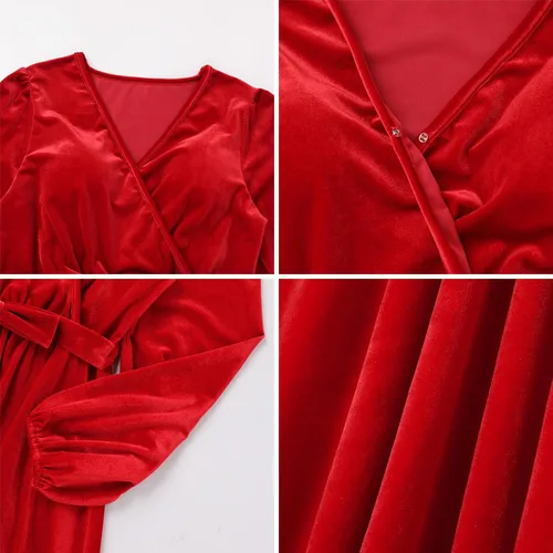 Miniatura 6 de AWIBMK Vestidos de Navidad para mamá y yo, vestido de terciopelo de manga larga, otoño, invierno, Navidad, vacaciones, mamá, hija, trajes a juego