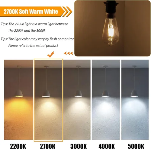 Miniatura 3 de Paquete de 8 Bombillas LED Edison Blanco Suave 2700K Equivalente a 40W, Bombillas LED Vintage Transparentes ST19/ST58 de 4W para Luces de Techo, 90