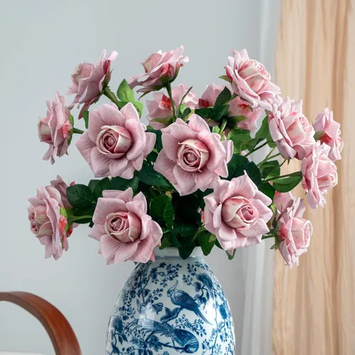 Flores artificiales, rosas artificiales, rosas falsas de 23.2 pulgadas de tallo largo, flores artificiales para jarrón alto, rosa de seda, adecuadas