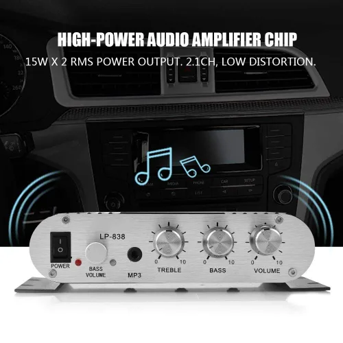 Miniatura 4 de Amplificador de graves de 2 canales 12v 15w Amplificador estéreo Amplificador digital de audio para el hogar pequeño (negro)